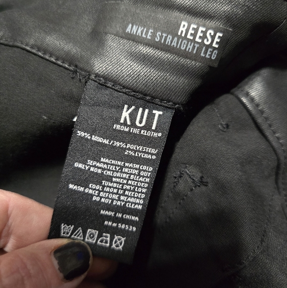 KUT Reese Ankle Straight Coated Black Trouser Pants, Mid-Rise, Flat Front, EUC! - Picture 16 of 16